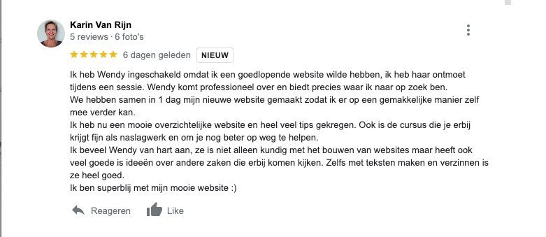 Review Workshop Website in 1 dag - Karin van Rijn - WensWebdesign